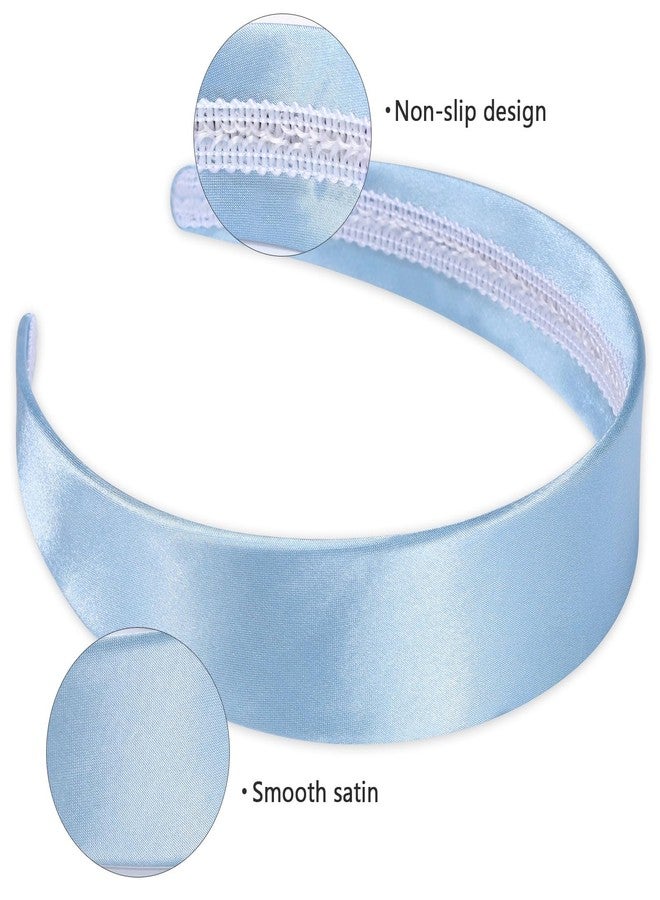 WantGor 1.6 Inch Wide Headbands Silk Satin Plain Headband for Women, Non Slip Solid Hair Bands Hair Accessories Cosplay DIY Holiday Head Band (Blue, Large) - Image 3